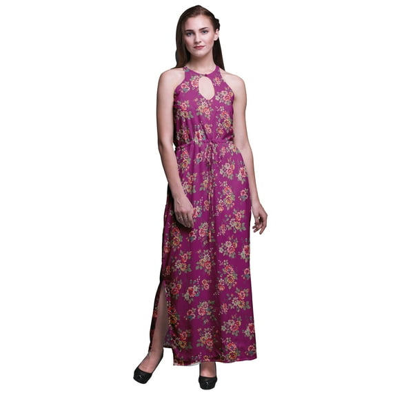Bimba Floral Women Side Slits Long Casual Halter Maxi Dress Printed Party Wear-XX-Large