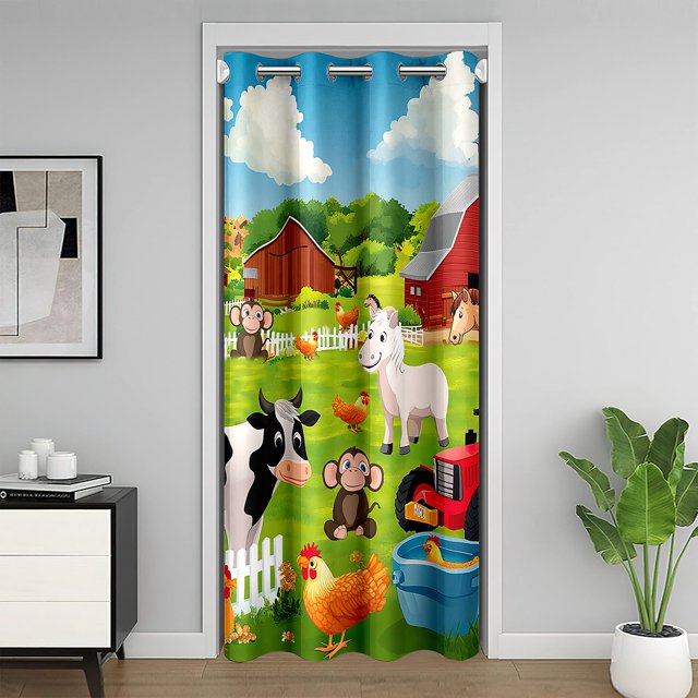 Erosebridal Rideau de Porte Vache Singe Dessin Animé pour Portes 34x80, Rideau Occultant Animal Rustique, Décoration de Ferme