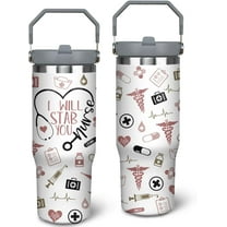 30oz Nurse Tumbler Cup With Handle - Travel Coffee Mug, Nutrition Facts Design - Best Nursing School and Graduation Gift, RN Appreciation