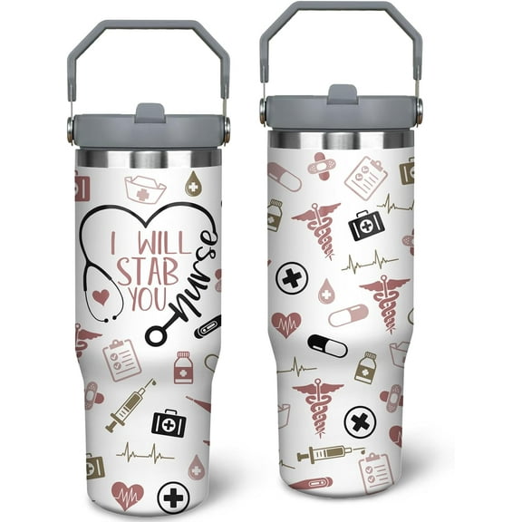 30oz Nurse Tumbler Cup With Handle - Travel Coffee Mug, Nutrition Facts Design - Best Nursing School and Graduation Gift, RN Appreciation