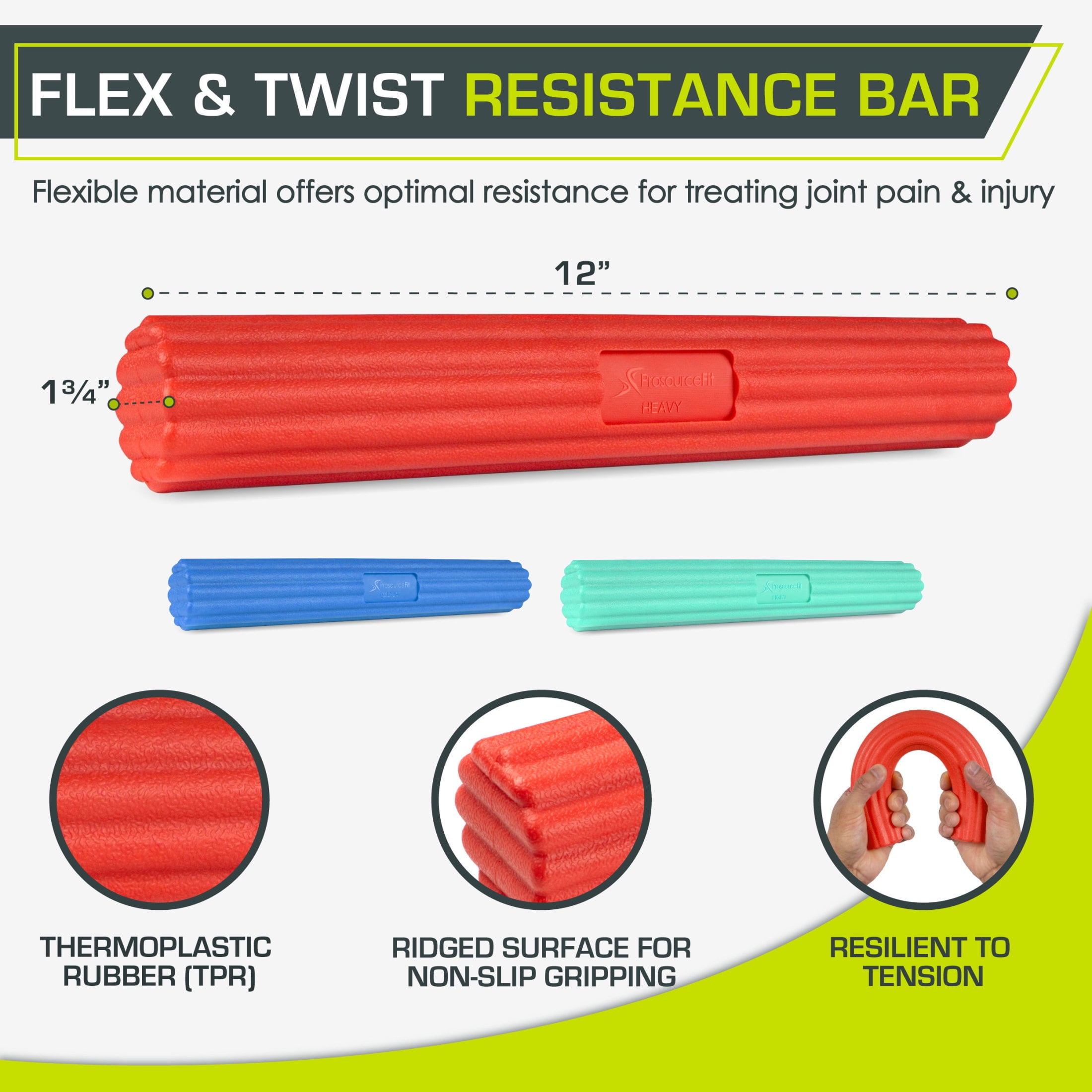 ProsourceFit Flex and Twist Bars Sets and Singles for Occupational Therapy of Joint Injury