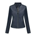 thumbnail image 4 of Weiqiqre Womens Jackets Casual Leather Short Jacket Women Fall and Winter Fashion Motorcycle Biker Casual Slim Coat, 4 of 8