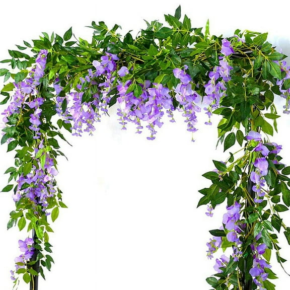 2Pcs 7Ft/Pcs Artificial Wisteria Vine, Flower Garland Wisteria Vine Rattan Hanging Flowers for Outdoor Ceremony,Purple