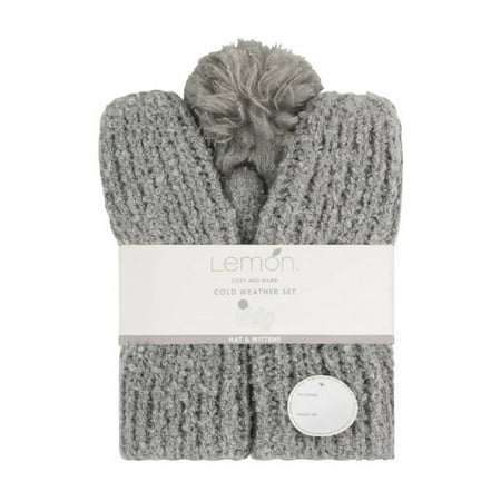 Lemon Women's Snow Storm Beanie and Mitten Set One Size Grey/Grey - CW-1045