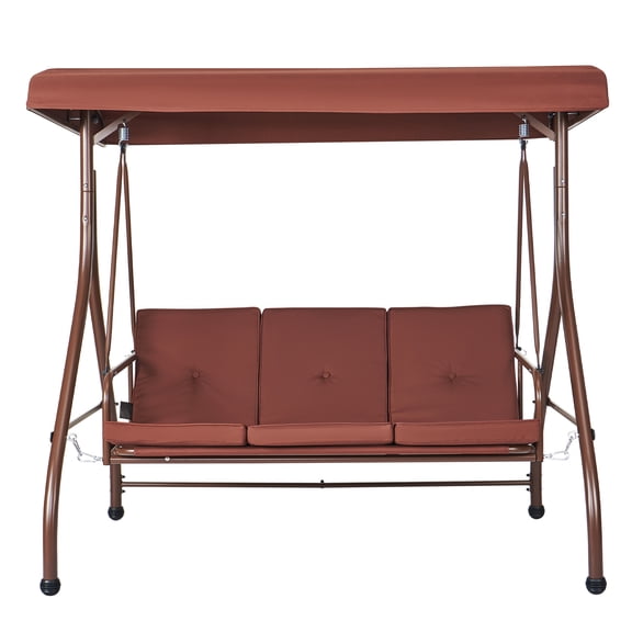 KFFKFF 3-Person Garden Swing Seat, Convertible Canopy Lounger, Outdoor Deck Swing with Tiltable Shade, Easy-to-Remove Plush Padding & Durable Metal Construction, Ideal for Garden, Patio, Pool Area