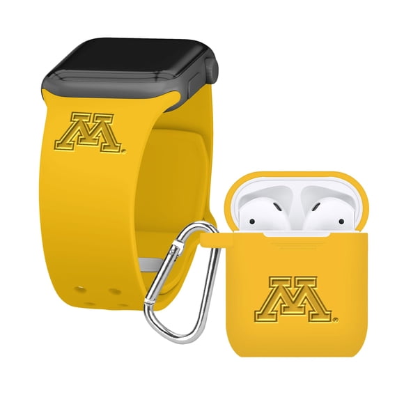 Affinity Bands Minnesota Golden Gophers Paquet Combo en Silicone Gravé Compatible avec Apple Watch et AirPods Gen 1 & 2 (42/44/45mm Jaune)