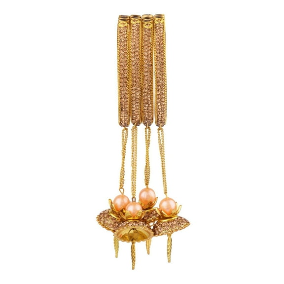 Efulgenz Bridal Bangle Jewelry Crystal Bracelet Bangle Set Rhinestone with Latkan Hangings Tassels Wedding Party Indian Bangle Set Fashion Statement Jewelry for Women (4 Pcs) Size 2.4