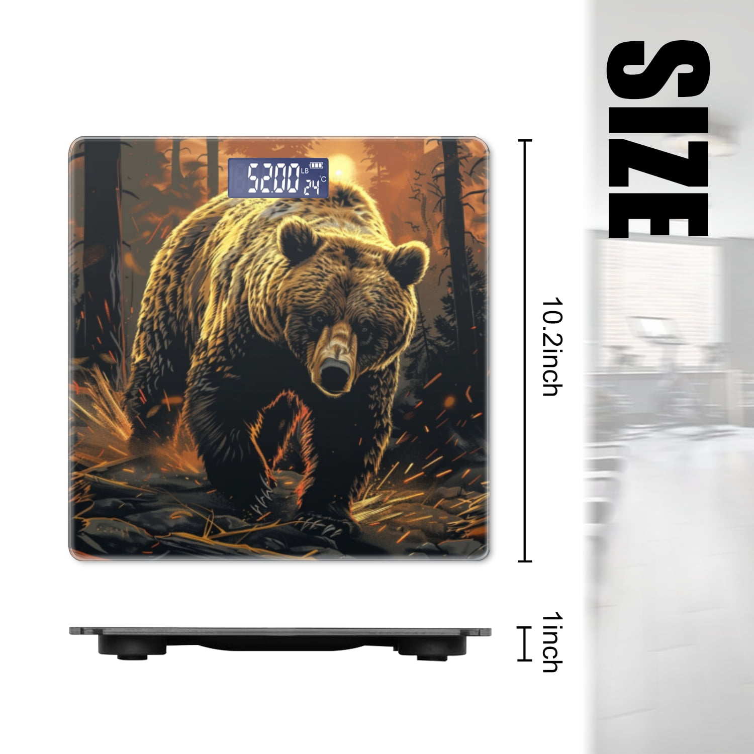 High Precision Body Weight Scale Smart Bathroom Scales with Large LCD Display(400lbs),Decorative for Bedroom-Grizzly Bear In The Forest