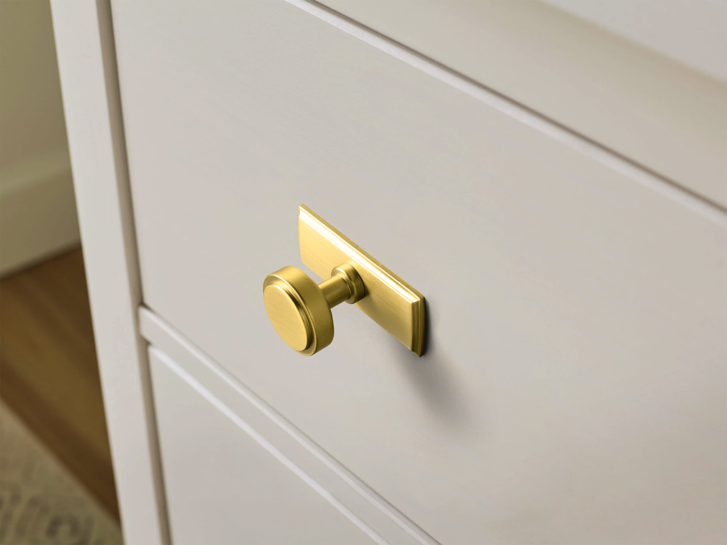 Goo-Ki Brushed Gold Cabinet Drawer Knobs with Backplate, Zinc Alloy Kitchen Hardware,Modern Single Hole Bar Pull Handles for Cupboard Wardrobe,6 Pack (2503-G011)