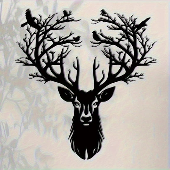 HELLOYOUNG 15.75×14.72 Inch  Deer & Tree Metal Wall Art Carved Mural for Home & Outdoor Decor | Rustic Courtyard & Balcony Sculpture | Perfect Wedding, Christmas Gift-Wall Sculptures
