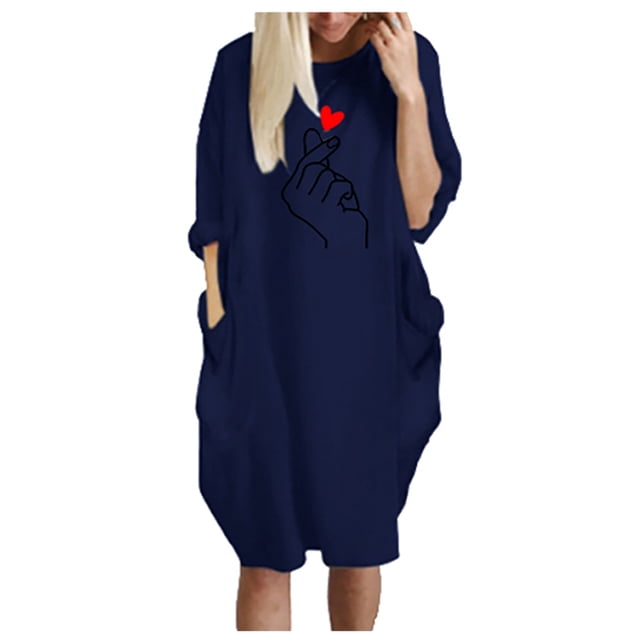 Robes d'Été Aguichant pour Femmes Mode Hiver Grande Taille Décontractée Ample avec Poches Robe Imprimée Aguichant Manches Longues pour Femmes en Liquidation