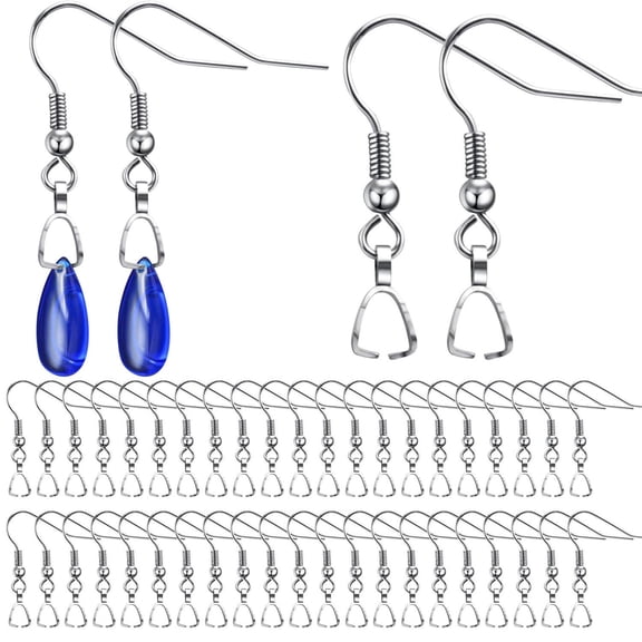 50pcs Silver Wire Ear Ball Hooks With Pendant Clasp for Jewelry Making Crafts DIY, Hypoallergenic Stainless Steel French Earring Hooks
