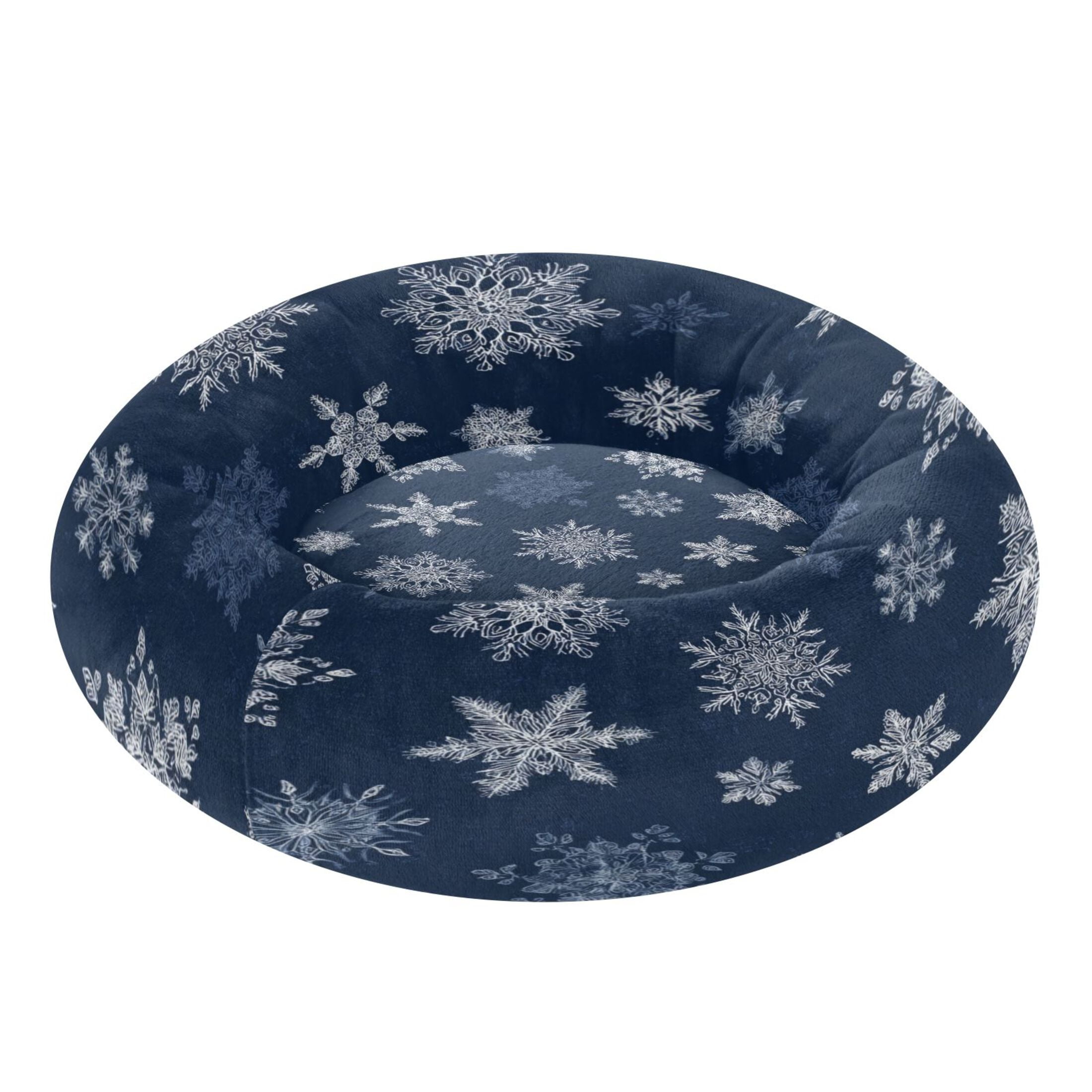 Iauyy Pet Couch Donut Cat Bed for Indoor Cats/Small Dogs Washable & Machine with Non-slip Bottom Calming Cat Furniture, Delicate White Snowflakes (M)