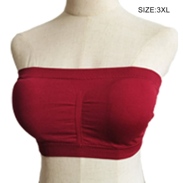 Wireless Bra Strapless Bras Bandeau Accessories Tube Top Pull-On Closure  Good Elasticity for Off Shoulder Clothes Dress Gown wine red 