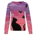 thumbnail image 4 of IROINNID Women's Long Sleeve Sweatshirt Round Neck Mid-Length Print Loose Shirts Cat Tops Regular Pullover, Pink, 4 of 5