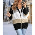 thumbnail image 4 of Womens Winter Fuzzy Fleece Jacket Hooded Color Block Patchwork Cardigan Coats Outerwear with Pockets Black M, 4 of 9