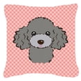 thumbnail image 3 of Checkerboard Blue Silver Gray Poodle Fabric Decorative Pillow, 3 of 3