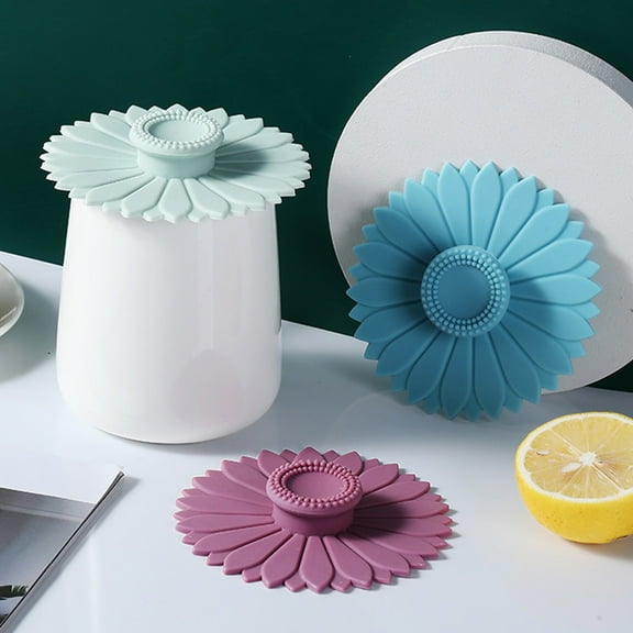 Joernso 2Pcs Cup Covers Silicone Sunflower-shaped Mug Lids for Hot Cold Beverages Microwave Freezer Safe Tea Pot Covers Airtight Seal Drink Cover for Home Office Camping Picnicking
