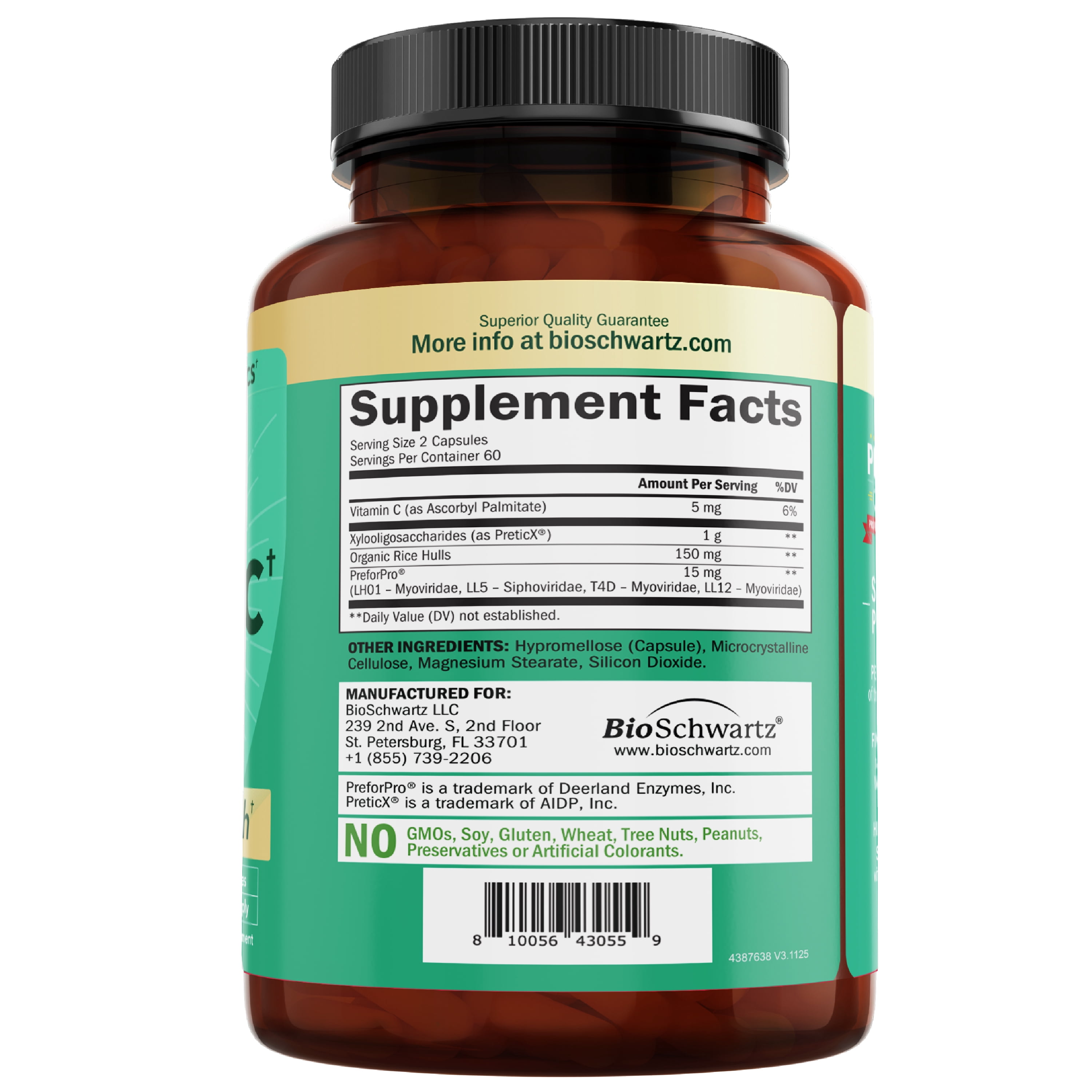 BioSchwartz Advanced Prebiotics Gut Health Supplement for Women and Men, 120 Capsules