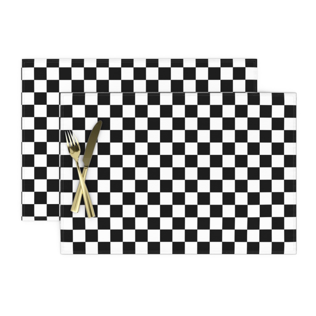 Cloth Placemats Black And White Check Checkers Checked Set of 2