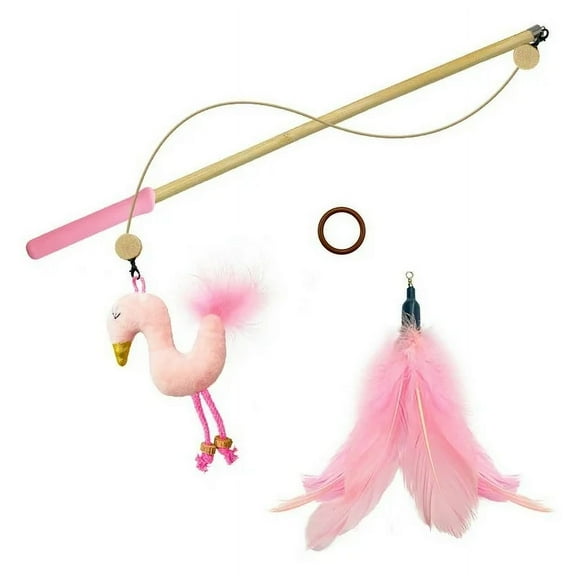 Kitten Cat Teaser Toys Interactive Wand with Feather Soft Furry Tail