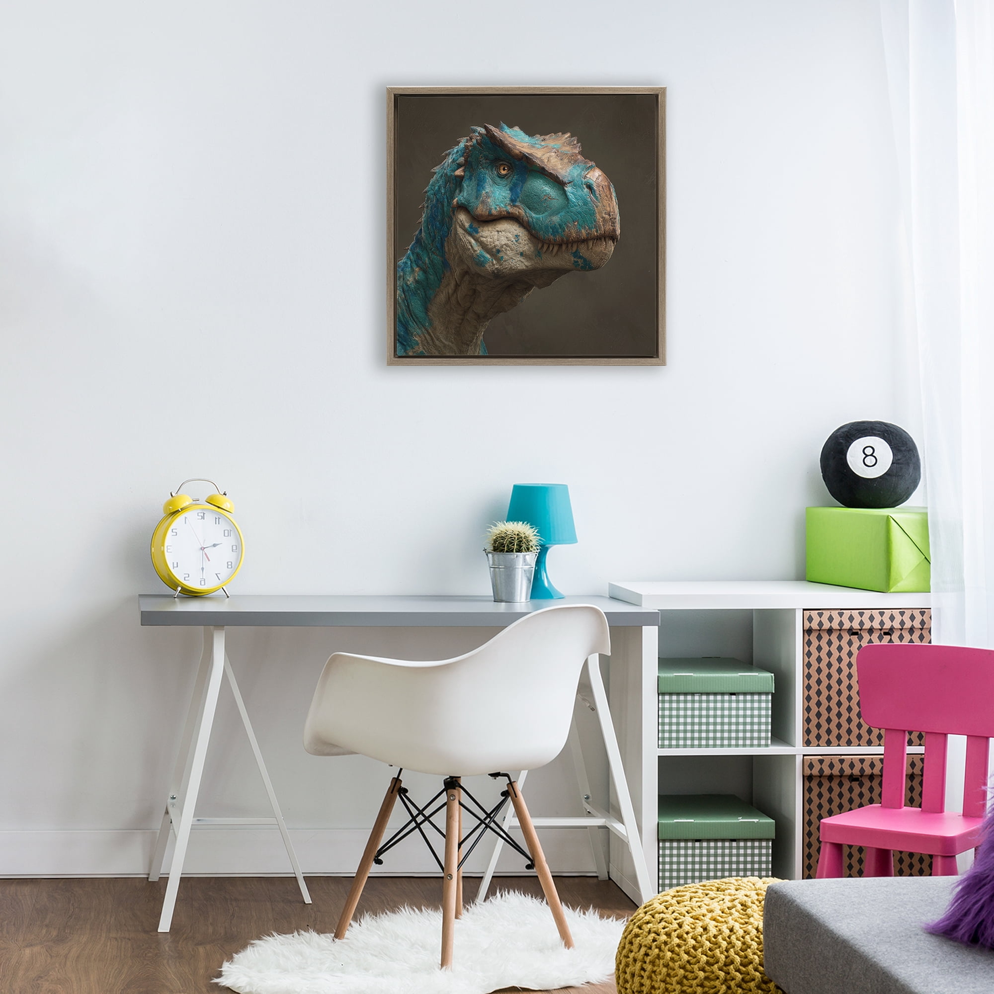 Stupell Industries Cerulean Scaled Dinosaur Detail Brown Framed Floater Canvas Wall Art, design by Wumples