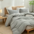 thumbnail image 3 of BESTOUCH Duvet Cover Set 100% Washed Cotton Linen Feel Super Soft Comfortable Chic Lightweight 3 Pcs Home Bedding Set Solid Light Grey Queen, 3 of 6