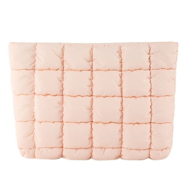 KGOTA Quilted Travel Makeup Pouch Puffy Makeup Organizer Storage Bag with Zipper Cosmetic Organizer Case Solid Color for Women and Girls