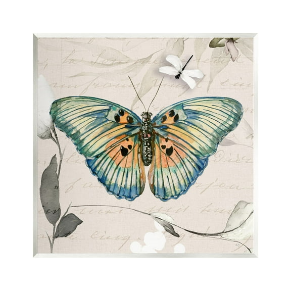 Stupell Industries Vintage Butterfly with Cursive Animals & Insects Painting Unframed Art Print Wall Art, 12 x 12