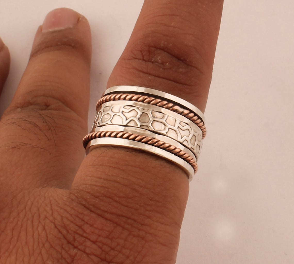 SS DESIGNS- Textured Fidget Spinner Ring – 925 Anxiety Band for Men & Women, Handmade Stress-Relief Meditation Ring, Mother’s Day Gift