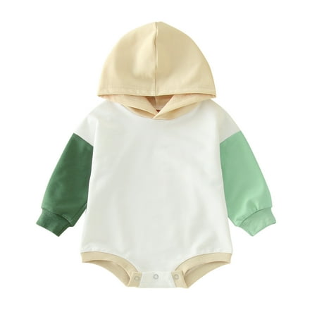 

Babys Boys Girls Winter Long Sleeve Hoodie Romper Bodysuit Clothes Patchwork Colours