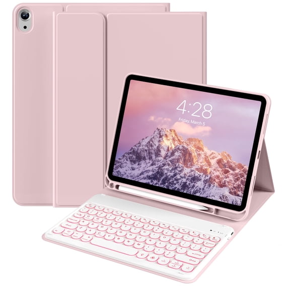 Funda para iPad BQDIYOO de 11" para 10.ª generación, teclado retroiluminado, rosa