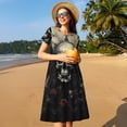 thumbnail image 4 of Balery Vintage Winged Rose Skull Vestidos sueltos de manga corta para mujer, vestidos de verano 2025, vestidos casuales de corte A con vuelo., 4 of 6