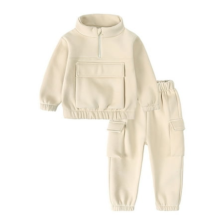 

Fall Outfits For Baby Girls Boys Long Sleeve Solid Hoodie Tops And Pants 2Pcs Set Outfits Warm Clothese Baby Clothing Beige 18 Months-24 Months