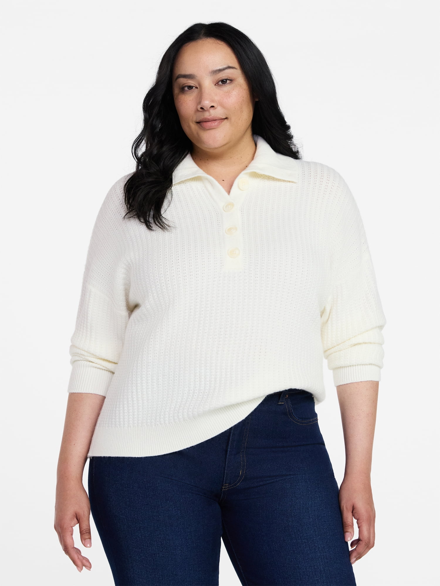 Time and Tru Women's Pullover Henley Sweater, Sizes XS-XXXL