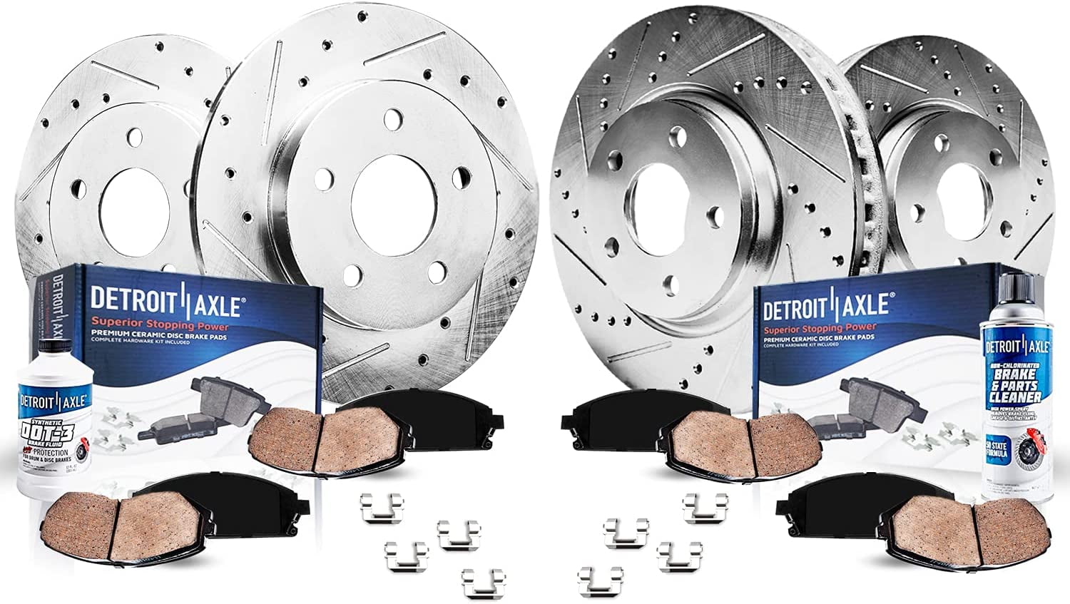 Detroit Axle Front Rear Drilled Slotted Brakes And Rotors Brake Pads 