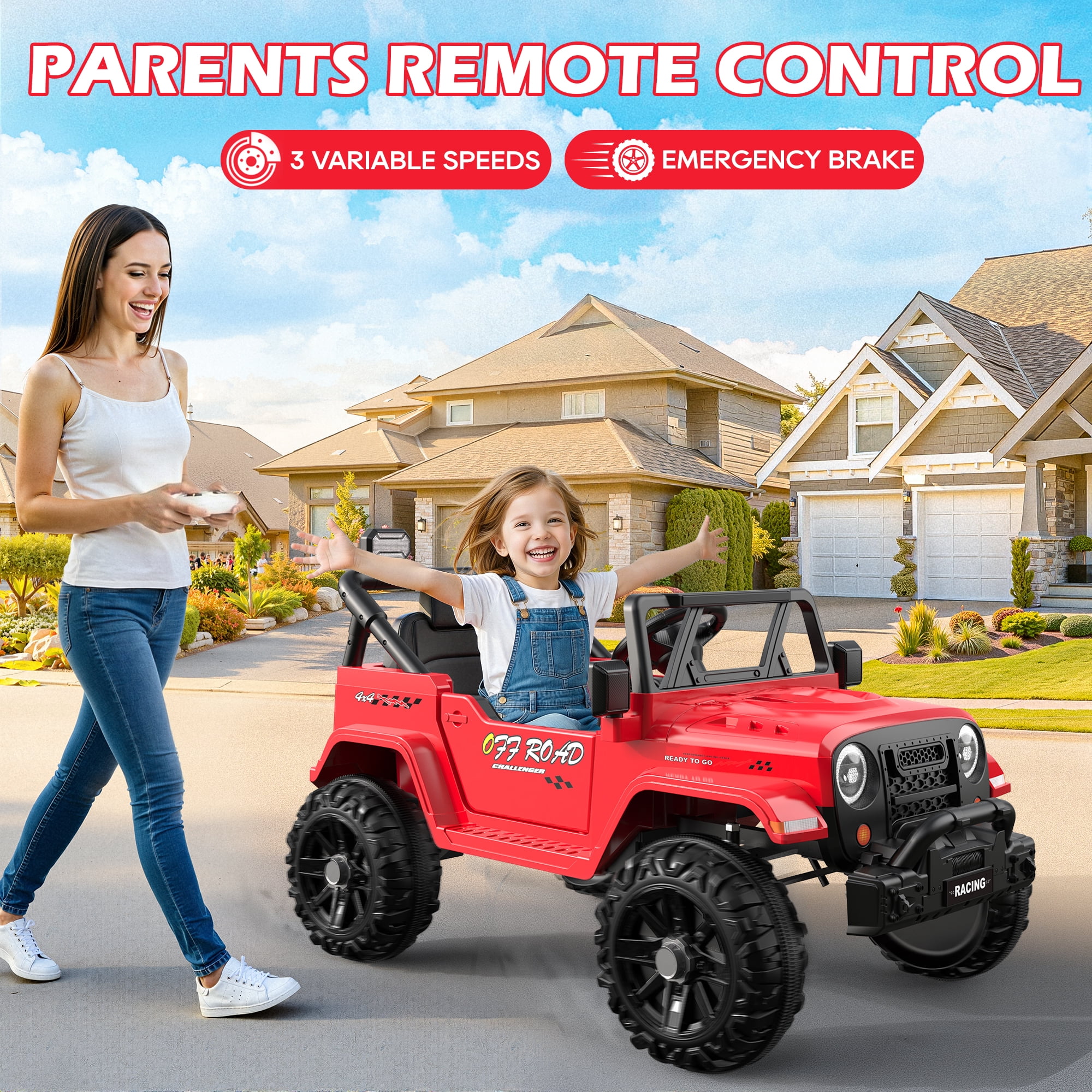 East doll 12V Ride on Toys for Toddlers, Electric Car for Kids, Kids Car with Remote Control, Bluetooth, Music, 3 Speeds for Kids Gifts, Red