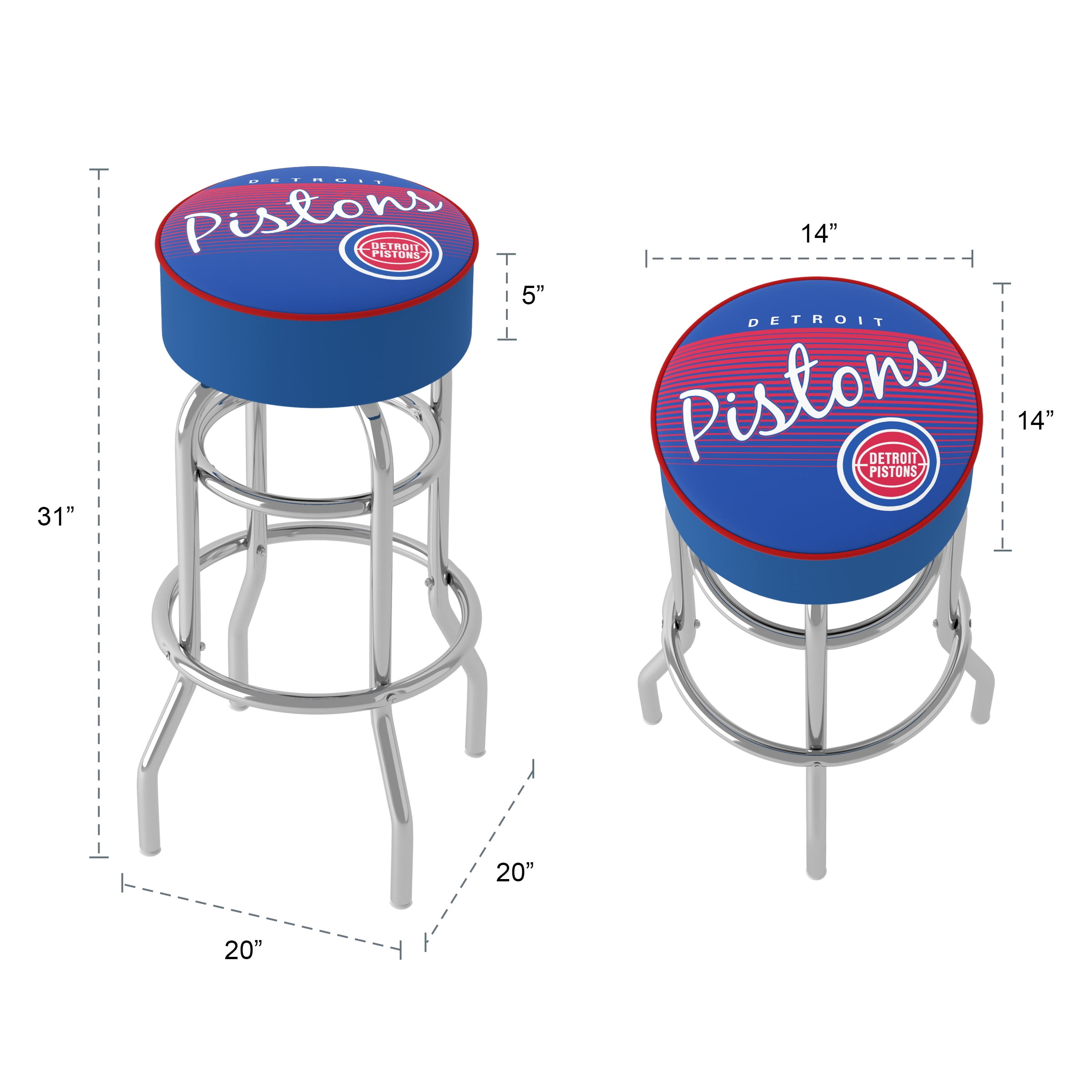 Trademark Gameroom Detroit Pistons Hardwood Classics Bar Stool with Padded Seat