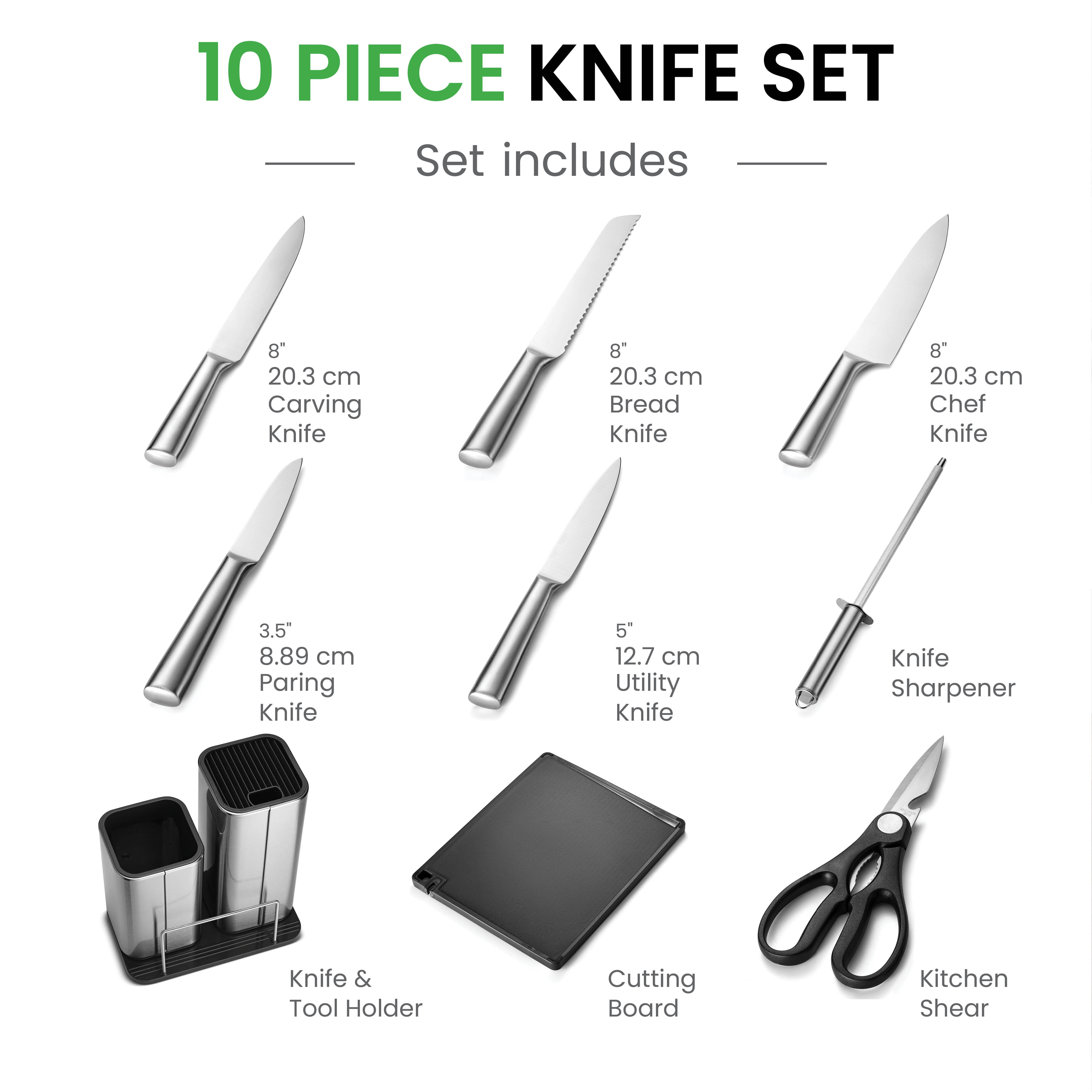 Knife Set, HUNTER 16PCS Kitchen Knives with Acrylic Stand, Swivel Vegetable  Peeler & 2-in-1 Sharpener, Dishwasher Safe Knifes, Clear/Black