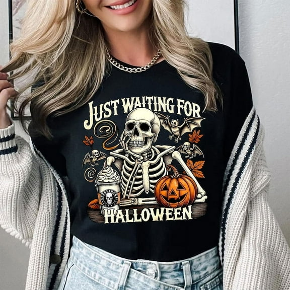 Just Waiting For Halloween T-shirt, Halloween T-shirt, Funny Halloween T-shirt, Skeleton Halloween, Skeleton Dancing T-shirt.