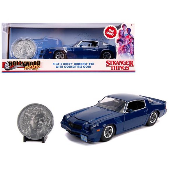 Jada Billys Chevrolet Camaro Z28 with Collectible Coin Stranger Things TV Series 1 by 24 Diecast Model Car, Dark Blue