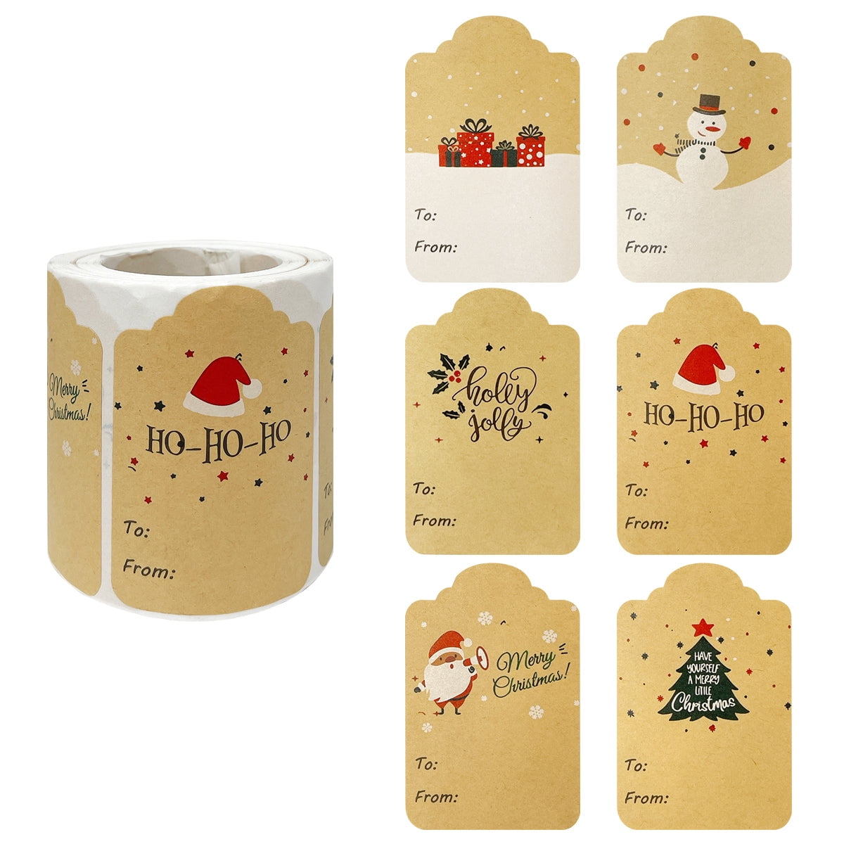 Holiday Christmas 4 Designs Gift Present Tags, 2 x 3 Inches, 25