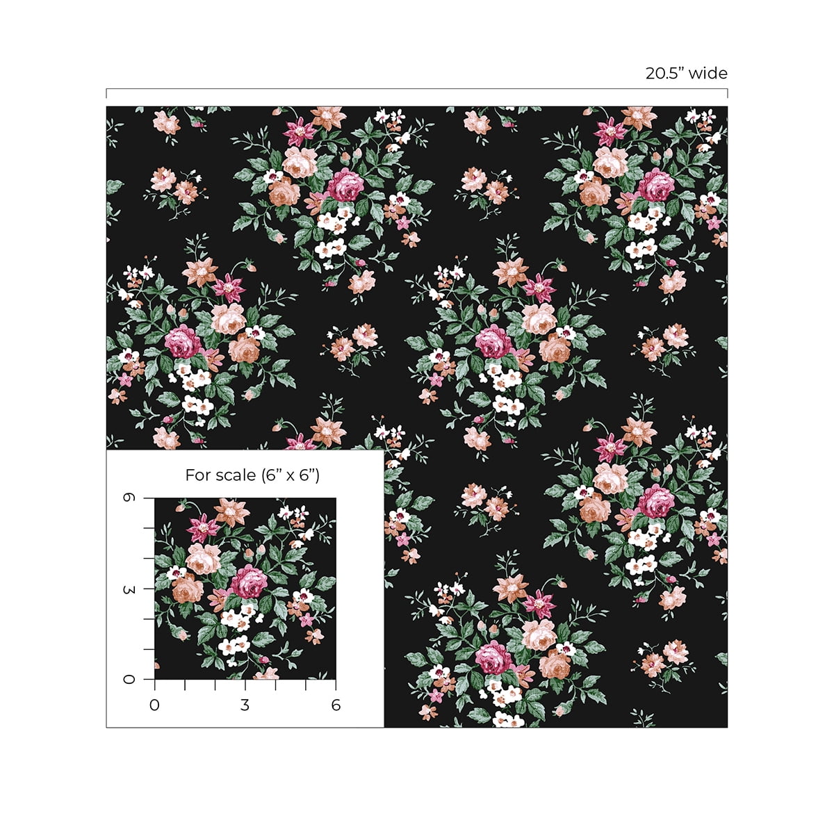 NextWall  Floral Bunches Peel and Stick Wallpaper 20.5 in. W x 18 ft. L - Ebony