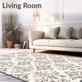 thumbnail image 2 of ODIKA 3'x5' Machine Washable Non-Slip Area Rug, Luxe Transitional Damask Swirl Neutral Decorative Accent Floor High Traffic Rug with Pad, Ivory, 542415, 2 of 8
