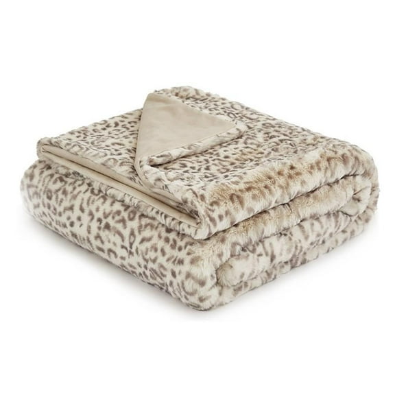 Michael Amini Snow Leopard 54x72" Plush Faux Fur Fabric Throw in Natural