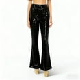 thumbnail image 2 of shqvo Womens Bell Bottom Metallic Pants Sparkly Sequins Pants Leather Shiny 125s Disco Flare Pants Rave Party Disco Dance Flare Club Wear Mardi Gras Outfit for Women, 2 of 4