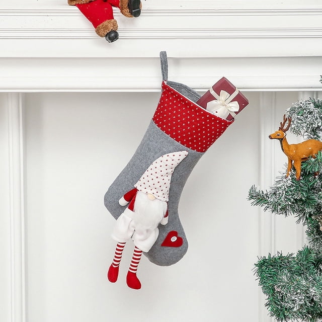Stocking Candy Bag Xmas Gifts Kids Hanging Ornaments Christmas Decorations Home New Year, Red Pocket Style, Candy Storage Decor, High-Quality Fabric, Foldable Portable, for Bedroom