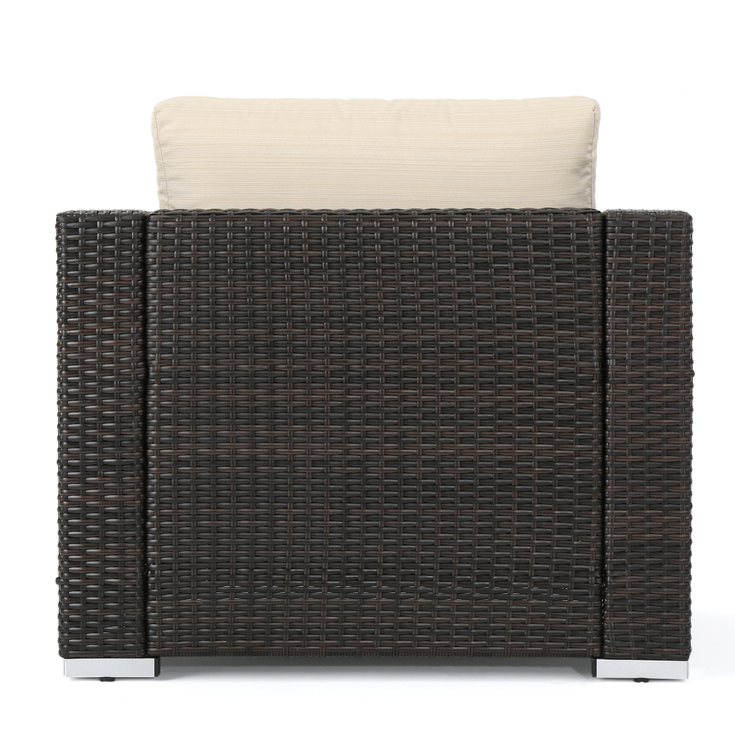 Faviola Outdoor 4 Seater Wicker Chat Set with Aluminum Frame and Cushions, Multibrown, Beige