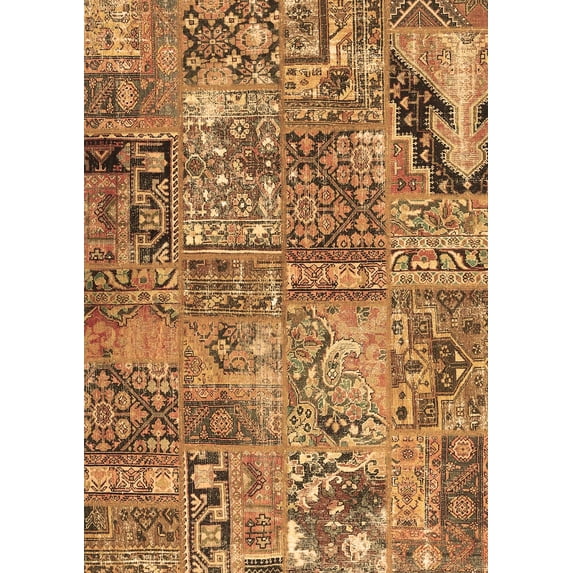 Ahgly Company Indoor Rectangle Patchwork Brown Transitional Area Rugs, 5' x 8'
