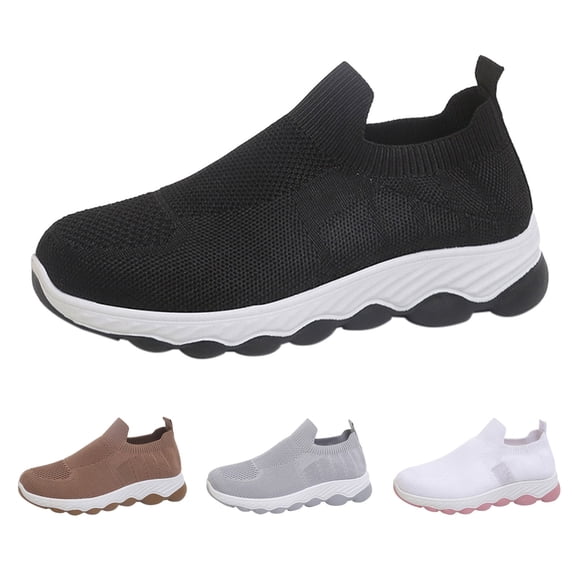 Women's Breathable Fly‑knit Slip‑on Platform Sneakers, Elastic Sock‑type Walking Shoes for Daily Casual Outdoor Wear Black 36